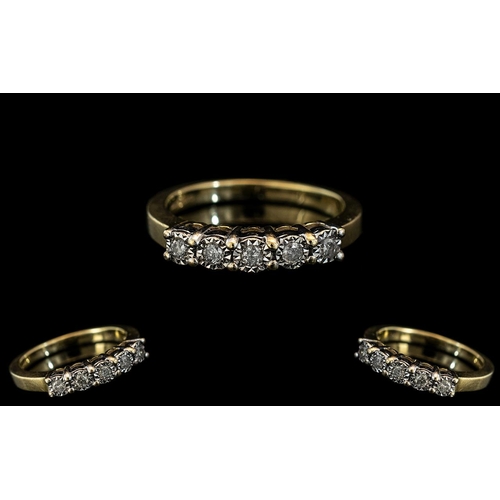 281 - Ladies 9ct Gold Attractive Illusion Set 5 Stone Diamond Ring. Full Hallmark to Interior of Shank. Th... 