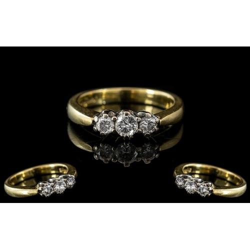 282 - 18ct Yellow Gold - Attractive 3 Stone Diamond Set Ring. Full Hallmark for 750 - 18ct to Interior of ... 