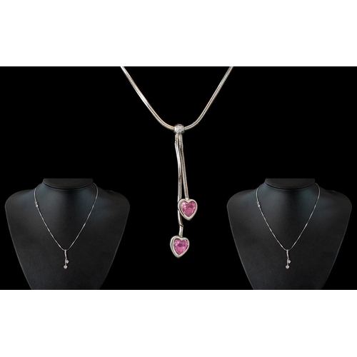 285 - Ladies - 9ct White Gold Necklace with Amethyst ( Pale ) Set Drops / Tassel. Marked 9.375. As New Con... 