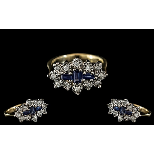 288 - Ladies - Attractive 9ct Gold Sapphire and Diamond Set Dress Ring, Illusion Set. Full Hallmark to Int... 
