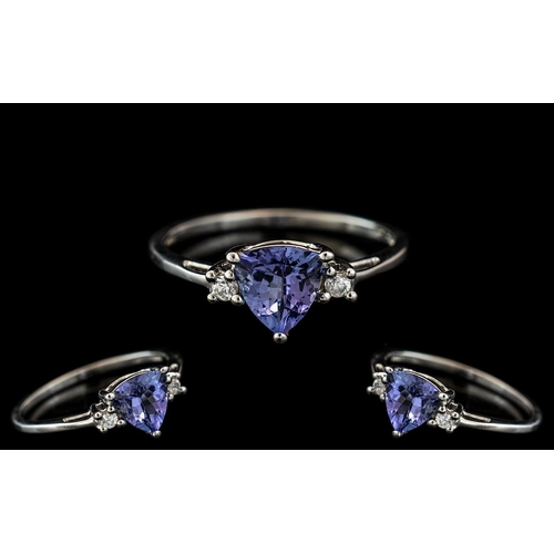 293 - Ladies 10ct White Gold - Attractive Sapphire and Diamond Set Ring. Full Hallmark to Interior of Shan... 