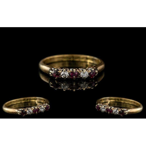 294 - Ladies 18ct Gold - Attractive 5 Stone Ruby and Diamond Set Dress Ring. Full Hallmark for 18ct - 750 ... 