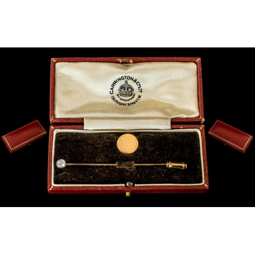 295 - Antique Diamond Stick Pin With With Adaptable Stud Fitting In Fitted Case. Old Cut Diamond Approx .3... 