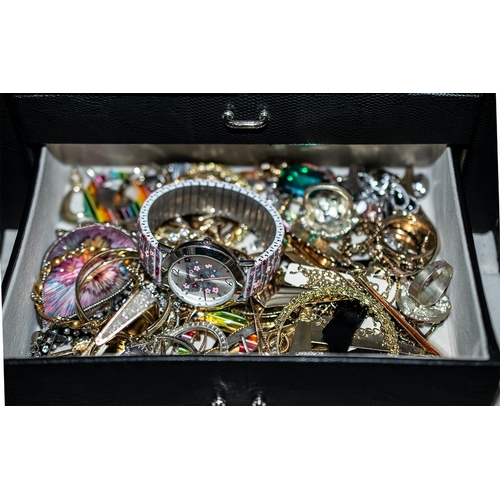 326 - Black Jewellery Box Containing a Quantity of Costume Jewellery, including rings, earrings, bracelets... 