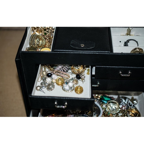 326 - Black Jewellery Box Containing a Quantity of Costume Jewellery, including rings, earrings, bracelets... 