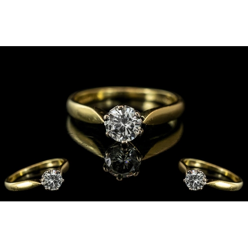 40 - Ladies 18ct Gold Attractive Single Stone Diamond Set Ring. The Round Brilliant Cut Diamond of Excell... 