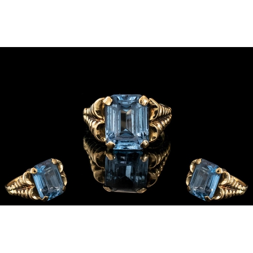 42 - Ladies 18ct Gold Superb Quality Single Stone Aquamarine Set Dress Ring.  Excellent design, marked 18... 