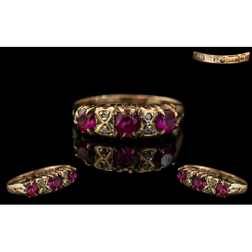 46B - Antique Period Attractive Ruby and Diamond Set Dress Ring. The Stones of Good Colour. Makers Mark P ... 