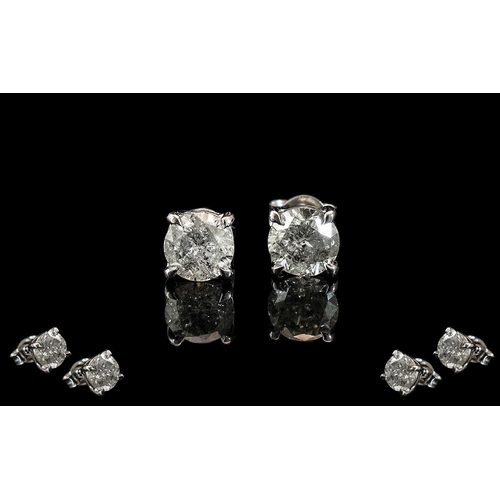 50A - A Pair Of 18ct White Gold Single Stone Diamond Earrings Each Diamond 1ct Estimated Colour I-J. P-1/2... 