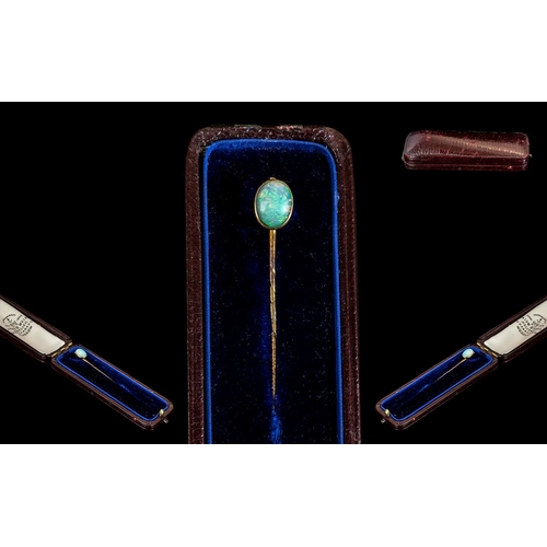 51A - Antique Period Attractive 9ct Gold Opal Set Stick Pin with Original Display Box. The Oval Shaped Opa... 