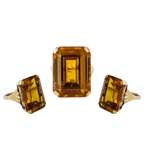 52 - A Ladies - Superb Antique Period 9ct Gold Single Stone Orange Topaz Set - Dress Ring. The Large Step... 