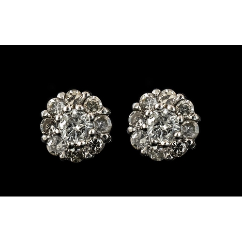 59 - 18ct White Gold Attractive Pair of Diamond Set Cluster Earrings. Marked for 18ct. Diamonds of Good C... 