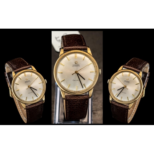 60B - Omega - Automatic 9ct Gold Cased 1970's Wrist Watch, With Tan Leather Strap, Features a Pearl Colour... 