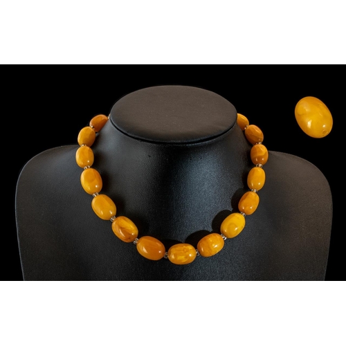 64 - A Fine Quality 1920's Butterscotch Amber Beaded Necklace, Well Matched. 15 Inches - 37.5 cms In leng... 