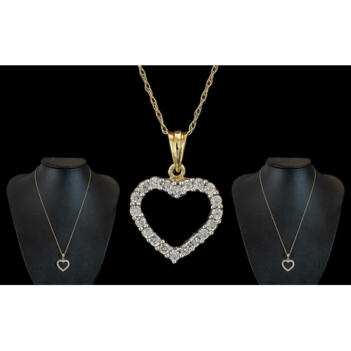 68A - 9ct Gold Heart Shaped Diamond Set Pendant with Attached 9ct Gold Chain. Chain and Pendant Marked for... 