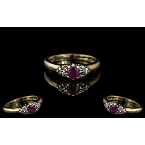 68B - Ladies 18ct Gold - Attractive Ruby and Diamond Set Ring. Full Hallmark to Interior of Shank. The Rub... 