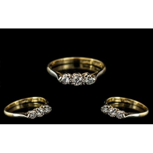 70 - 18ct Gold and Platinum Attractive 3 Stone Diamond Set Ring of Small Proportions. Marked 18ct and Pla... 