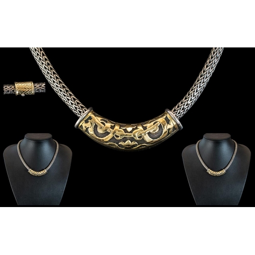 72 - A Superb 18ct Gold and Silver Necklace of Superior Make and Design. Marked 18ct & 925. Length 14 Inc... 