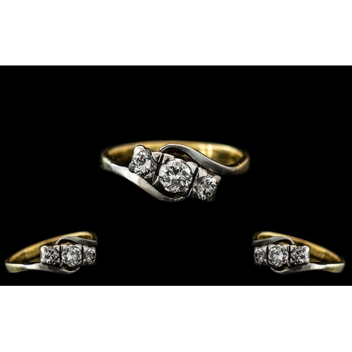 76 - Ladies 18ct Gold Attractive Three Stone Diamond Set Ring, all diamonds of excellent colour and clari... 