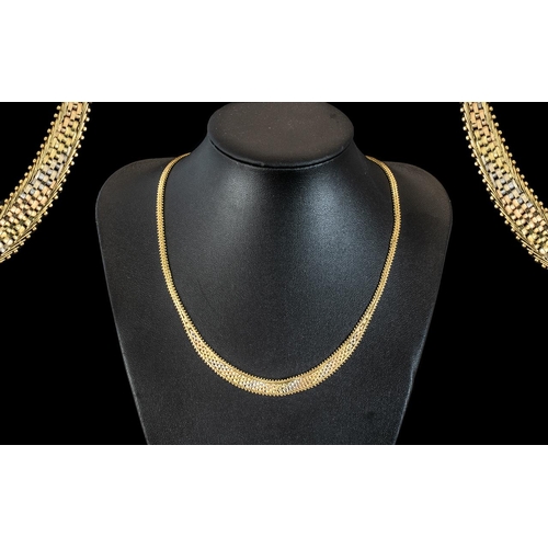 82 - 18ct Yellow Gold Necklace with Basket Weave Design. Stamped 750 - 18ct. Made with 3 Different Colour... 