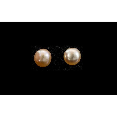 240A - Natural Pale Peach Cultured Pearl Stud Earrings, single, peach, fresh water pearls set in silver pos... 