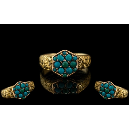 11 - Georgian - Superb and Exquisite 15ct Gold Turquoise Set Ring. Beautiful Shank / Setting. Marked 15ct... 