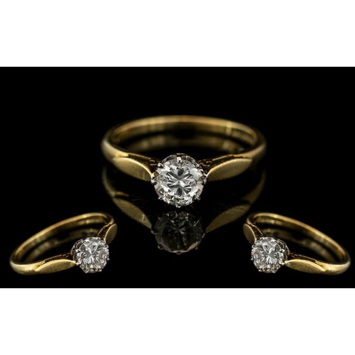 15B - 18ct Yellow Gold - Attractive Single Stone Diamond Set Ring. Hallmarked for London 1968. The Early M... 