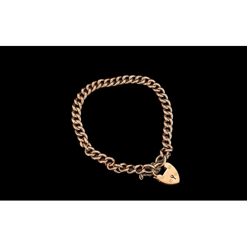 21 - Antique Period 9ct Rose Gold Bracelet with Heart Shaped Padlock. Marked for 9.375. Hallmark Birmingh... 