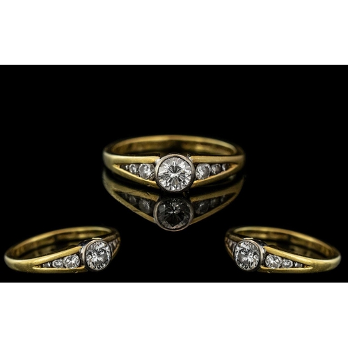 23A - 18ct Gold - Attractive Diamond Set Ring, The Central Pave Set Diamond of Good Colour and Clarity. Es... 