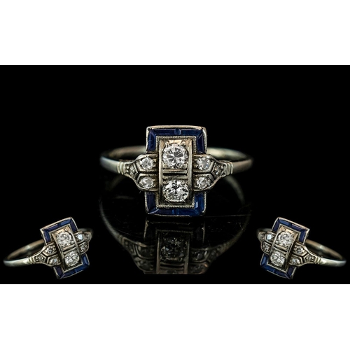 24 - Ladies Platinum - Art Deco Period Diamond and Sapphire Set Dress Ring of Excellent Design / Style. S... 