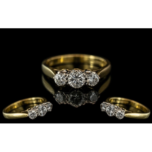 26A - Ladies 18ct Gold Attractive 3 Stone Diamond Set Ring. Hallmark for London 2000. Also Marked 18ct - 7... 