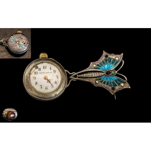 30B - A Beautiful Enamel Plique - A - Jour Gem Set Brooch / Watch From the Early 20th Century. The Brooch ... 