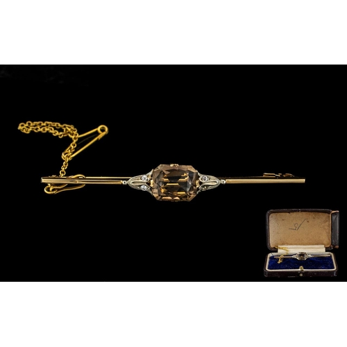 31A - Antique Period 18ct Gold Brooch Set with Smoky Topaz and Diamonds. Marked 18ct, Maker C.D & Company.... 