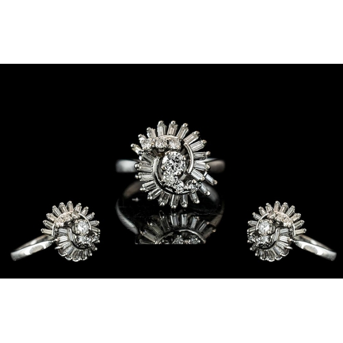 33 - Art Deco Period - Attractive and Stylish 18ct White Gold Baguette and Brilliant Cut Diamond Set Dres... 