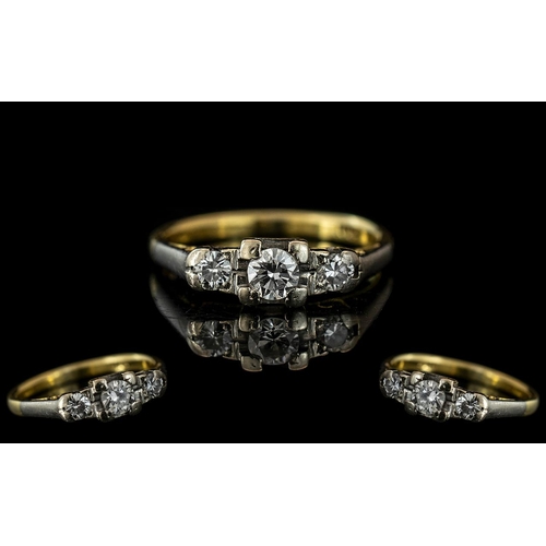 36A - 18ct Yellow Gold Attractive 3 Stone Diamond Set RIng. Marked 18ct to Interior of Shank. Good Setting... 