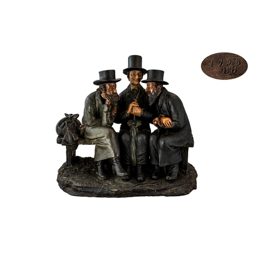 409 - Bernard Bloch 1836 - 1909 Superb Terracotta Sculpture of The ' Three Jews ' Discussing Events and Si... 