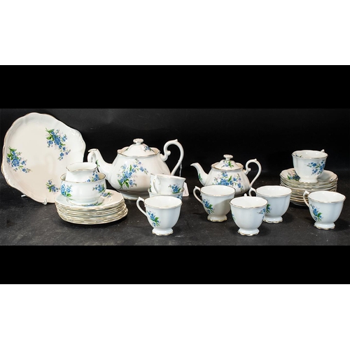 466 - Royal Albert Bone China Tea Set 'Forget Me Not', comprising a large and small teapot, sugar bowl and... 