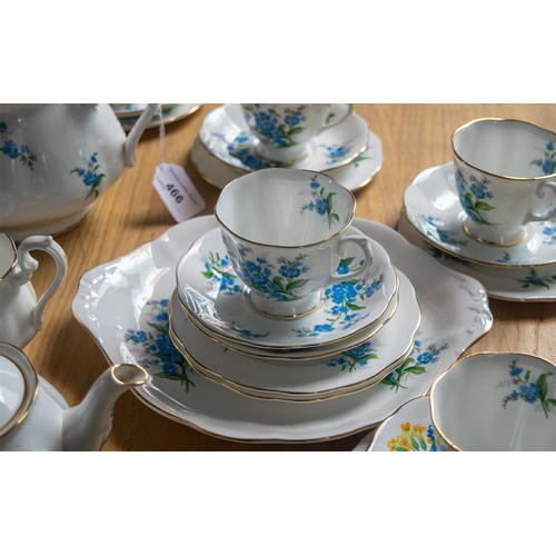 466 - Royal Albert Bone China Tea Set 'Forget Me Not', comprising a large and small teapot, sugar bowl and... 