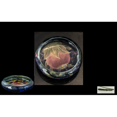 474 - Moorcroft Small Blue Pomegranate Dish. Moorcroft Stamped to Base & Paper Sticker - By Appointment - ... 