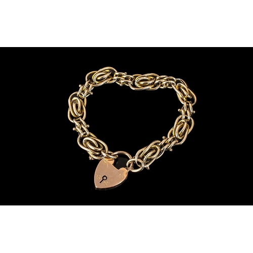 49 - Edwardian Period Superior Quality 9ct Gold Bracelet with Large 9ct Gold Heart Shaped Padlock. Expens... 