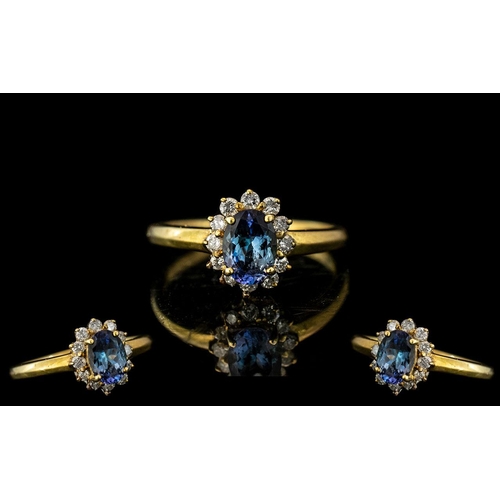 56A - Ladies 18ct Gold Attractive Sapphire and Diamond Cluster Ring, Flower head Design. Marked 18ct to In... 