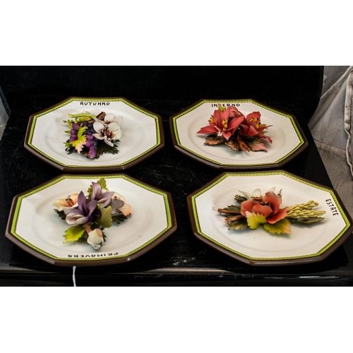 582 - Collection of ( 4 ) Capodimonte Display Plates, Featuring Raised Floral Decoration to Each Plate. Ea... 