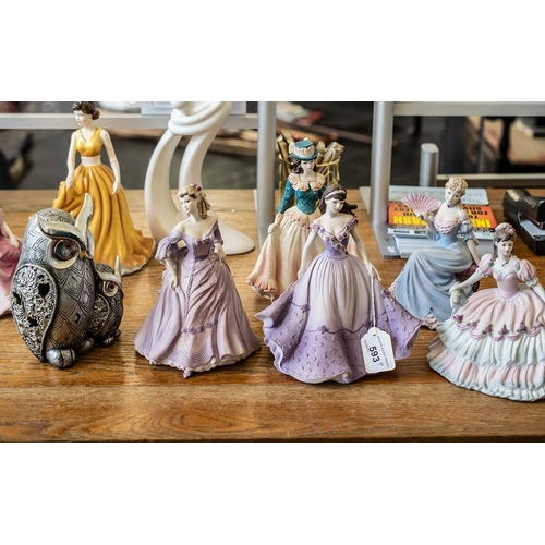 593 - Collection of Five Coalport 'Age of Elegance Figures',  comprising Royal Gala, Lavendar Walk, Chelse... 