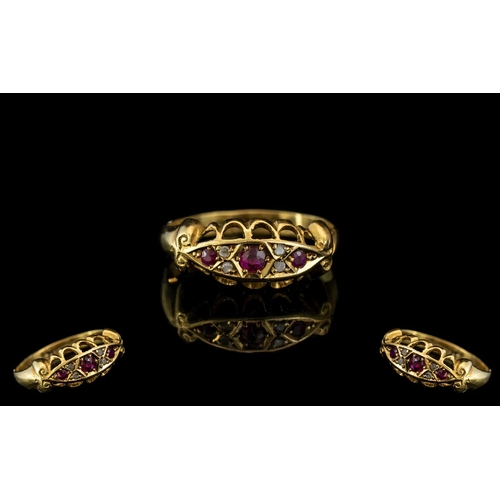 69 - Edward Period Attractive and Petite 18ct Gold Ruby and Diamond Set Dress Ring. Full Hallmark for Bir... 