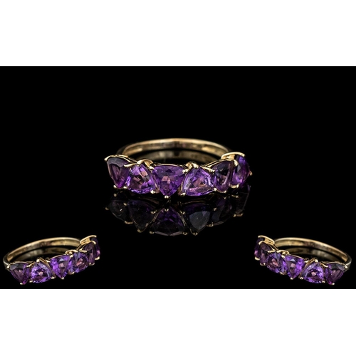 70 - Ladies - Attractive 9ct Gold Six Stone Amethyst Set Ring. Full Hallmark to Interior of Shank. All He... 