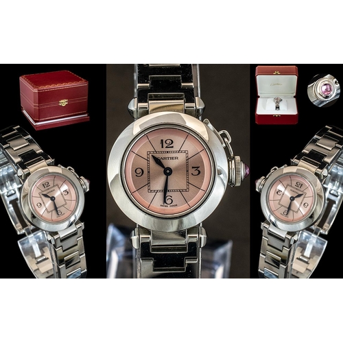 8 - Cartier - Pasha Ladies Stainless Steel Bracelet Watch, Features a Pink Dial and Sapphire Crystal Gla... 