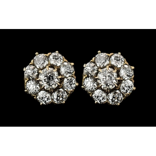 8A - Antique Period 18ct Gold - Superb Quality Diamond Set Pair of Earrings of Wonderful Colour and Clari... 