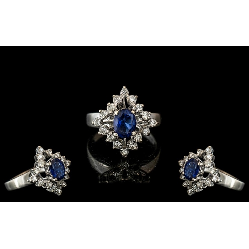 9 - Ladies - Superb 18ct White Gold Diamond and Sapphire Set Dress Ring, Excellent Design. Marked 18ct t... 