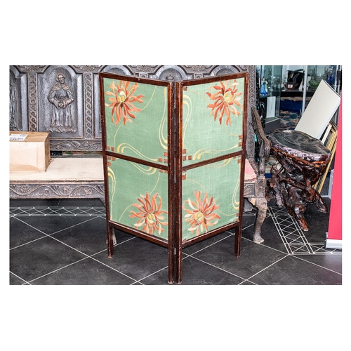 1090C - A Georgian Mahogany Fire Screen with Later Art Nouveau Embroidery Panels.