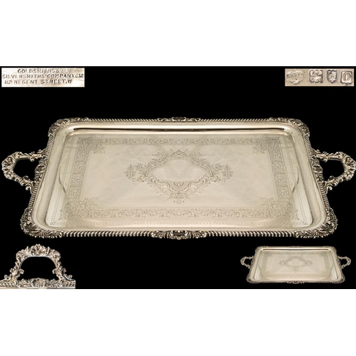 103A - Goldsmiths and Silversmiths Company - Superb Quality and Large Heavy Twin Handle Gallery Tray with C... 